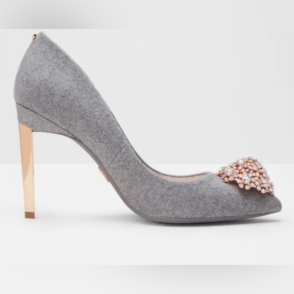 Ted Baker Gray Heels with Rose Gold Embellishment